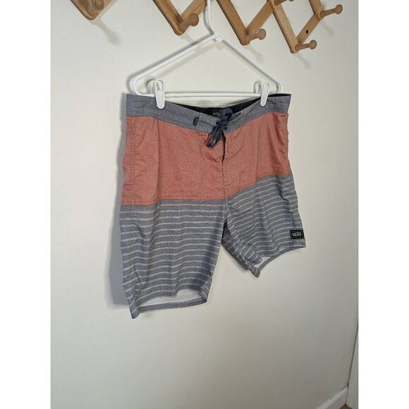 Vans Swim Trunks Boardshorts Orange and Gray Strips - Size 34 - Picture 2 of 8